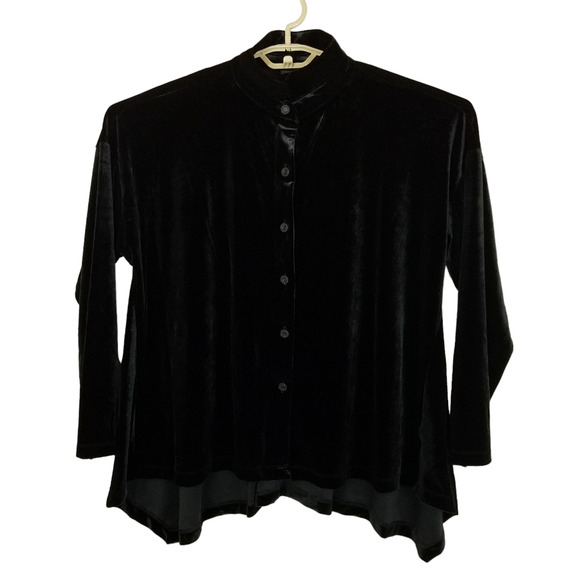 Attitudes By Renee Womens Top M Black Velvet Button Up Long Sleeve Assymetrical - Picture 1 of 13